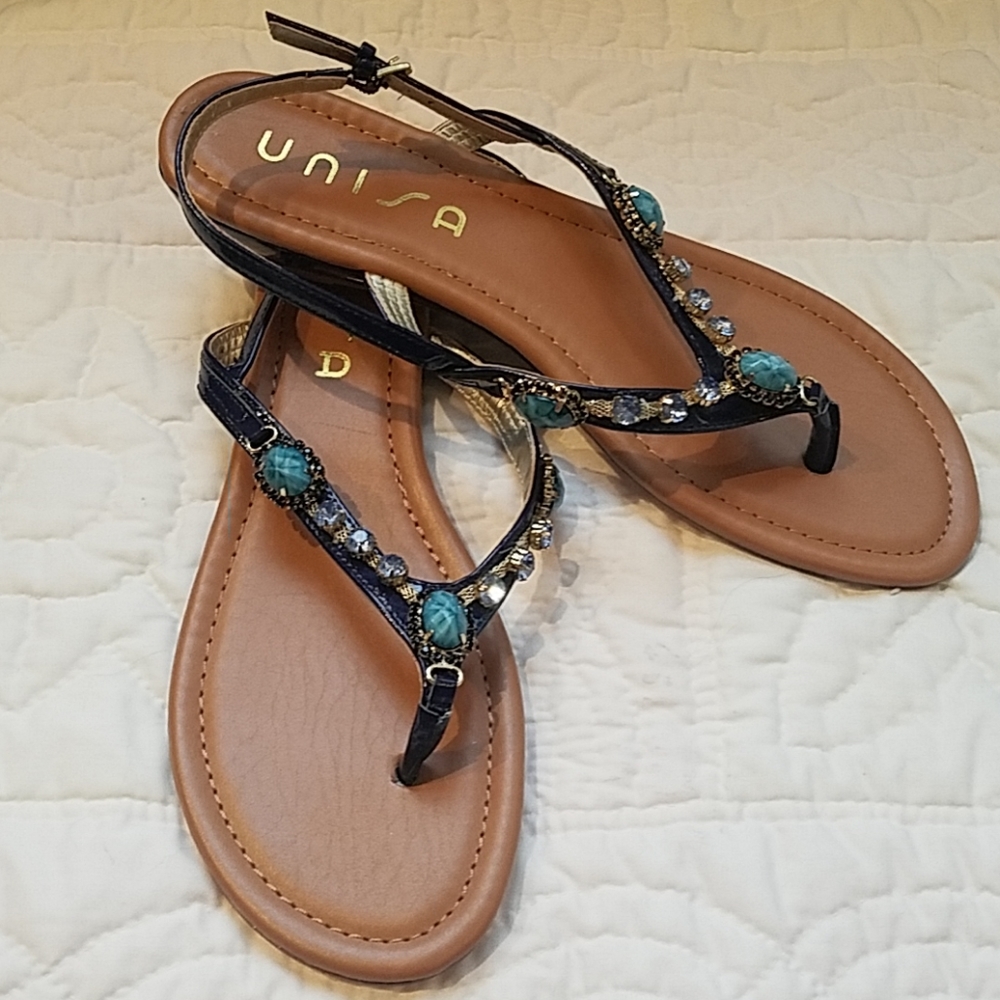 Unisa Jeweled Blue Thong Strap Sandals 10